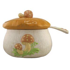 Vintage Hobbist Mushroom Pottery Soup Tureen Gravy Boat with Ladle Cottage Core